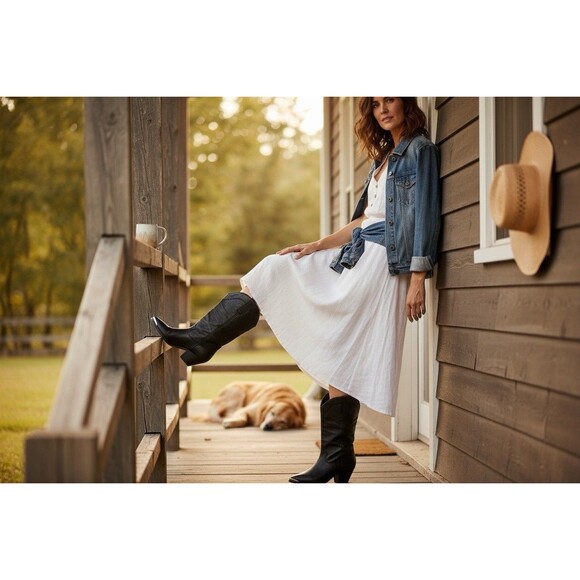 Dingo Womens Black Western Cowboy Boots Style D1522 Size 8.5M Line Dancing - Picture 1 of 15